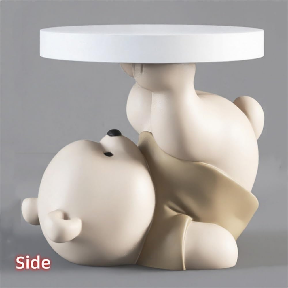Bear Statue Side Table, Modern Sofa Table, Resin Sculpture Bedside Table, Hom...