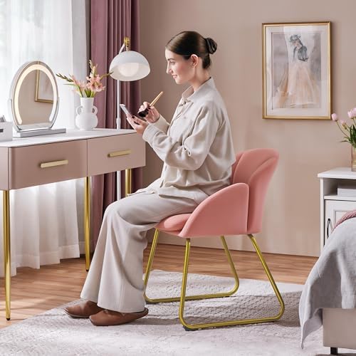 Yaheetech Flower Shape Vanity Chair with Petal Armrests, Pink