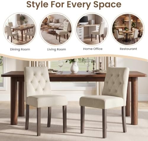 Dining Chairs Set of 2, Parsons Chairs for Small Spaces, Light Beige | Modern...