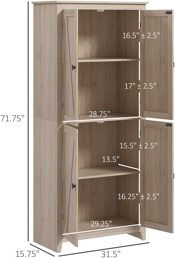 72" Freestanding 4-Door Kitchen Pantry, Storage Cabinet Organizer with 4...