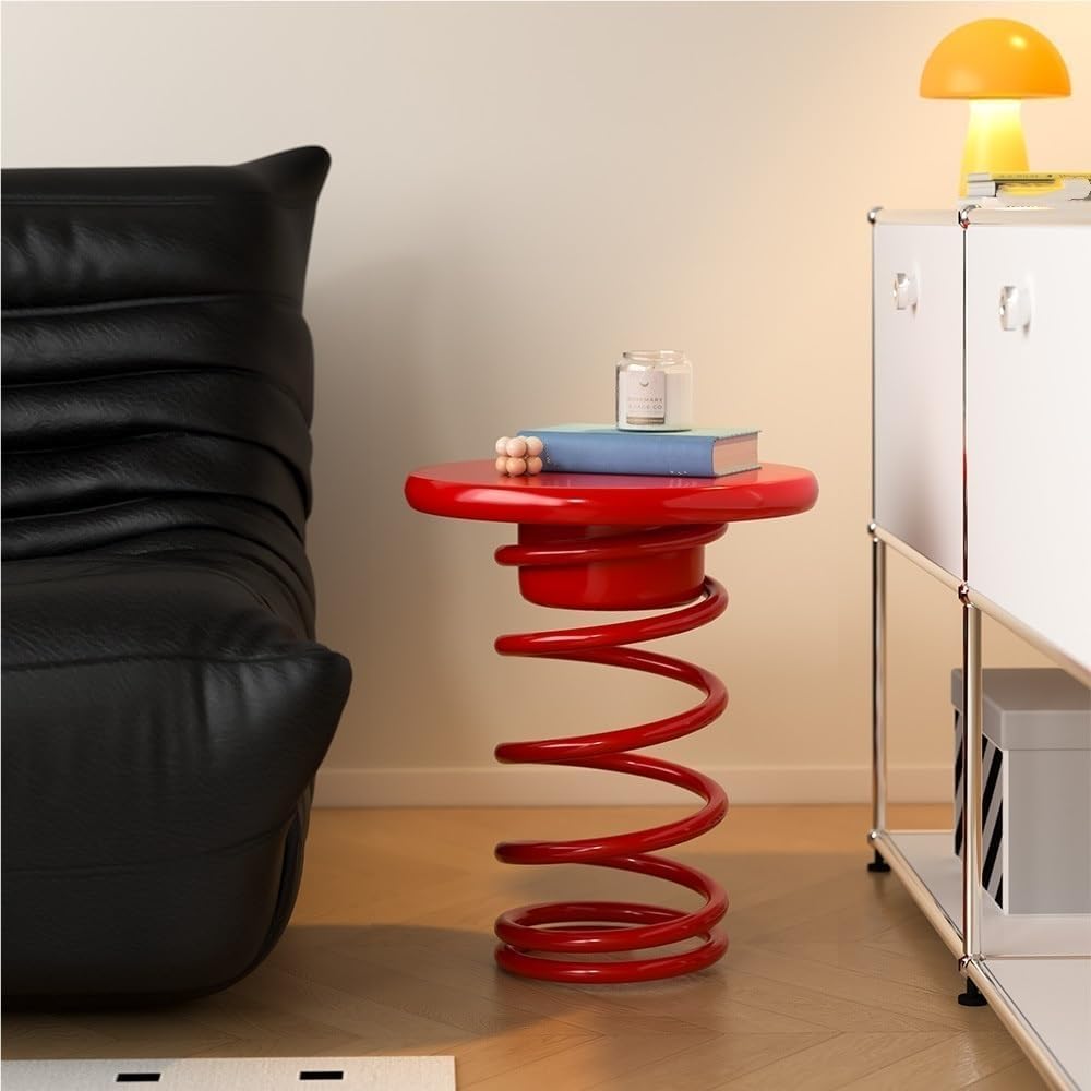 Spring Shaped Minimalist Round Side Table(Color:Red)