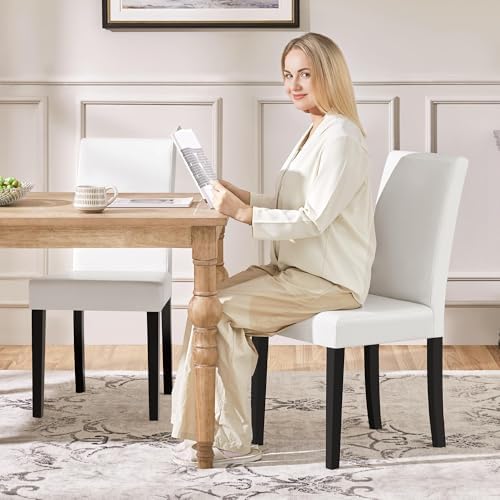Yaheetech Dining Chairs Set of 2 Upholstered Kitchen Chairs White