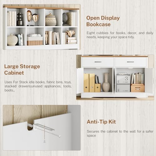 TEENFON Bookshelf and Bookcase, 5 Tier Floor Standing Bookshelves, Large Book...