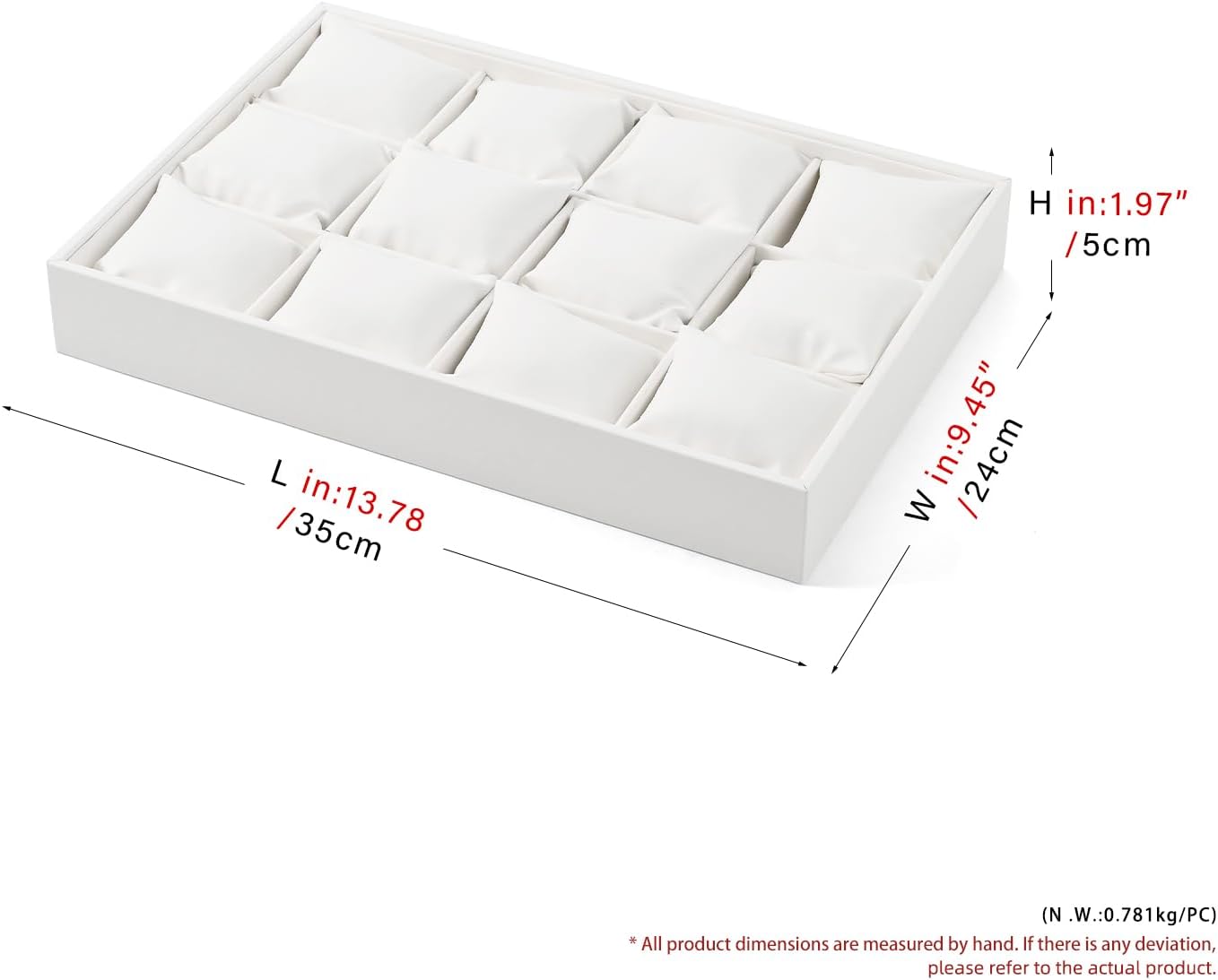 12-Grid PU Leather Watch Display Tray with Pillow Inserts White | 12 Watch Slots, Soft Pillow Inserts, For Watch Storage & Display, Durable & Sturdy, For Home & Retail