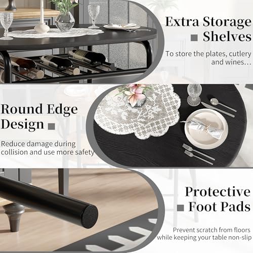 VECELO 3-Piece Dining Table Set for Kitchen Breakfast Nook, Wood Grain Oval T...