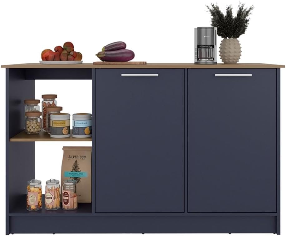 Pemberly Row Kitchen Island with Double Door Cabinet, 59in Wide, Manufactured...