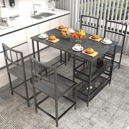 KEIKI 5-Piece Kitchen Dinner Table Set for 4 Dining with Storage, Grey
