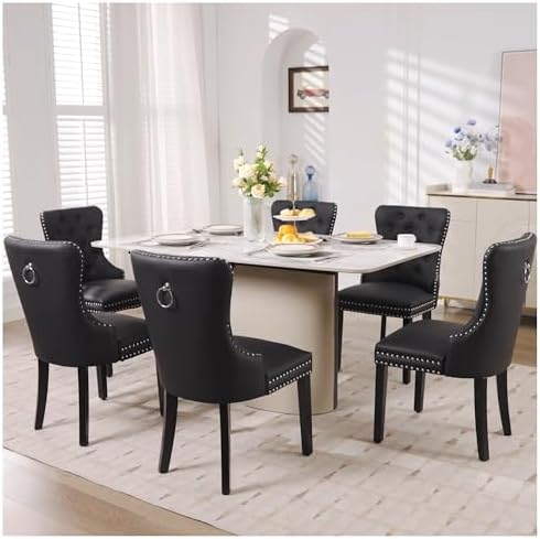 adochr PU Leather Dining Chairs Set of 2, Upholstered Kitchen Chairs, Black