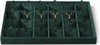 Velvet Necklace Display Tray, Stackable 24 Grid Insert Pendant Necklaces Storage Holder Plate, Jewelry Retail Countertop Organizer (Green)