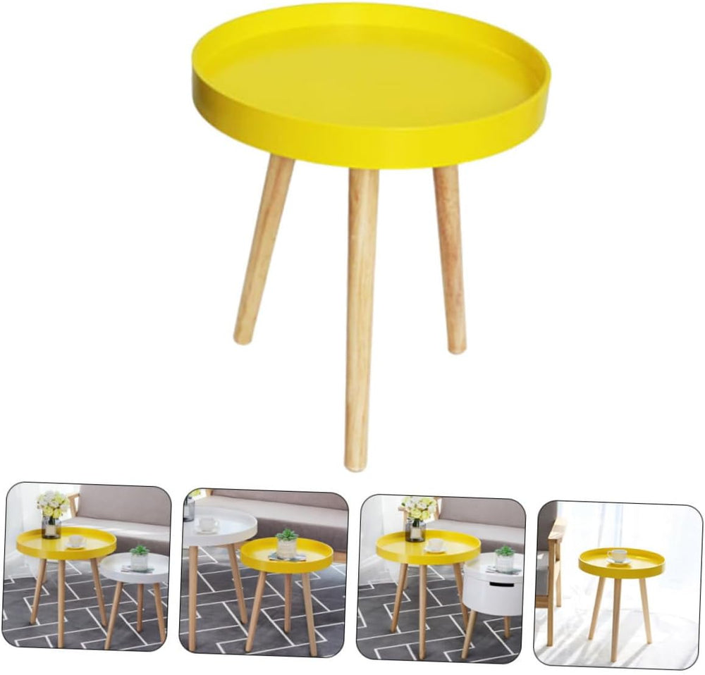 VALICLUD Nordic Style Mini Round Decorative Sofa Side Table with Yellow Wood ...
