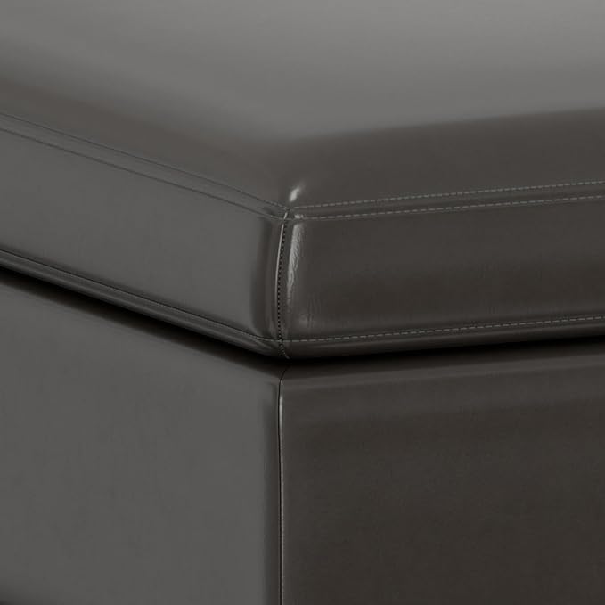SIMPLIHOME Owen 36 inch Wide Mid Century Modern Square Coffee Table Storage Ottoman in Tanners Brown Vegan Faux Leather, Assembled, for the Living Room, Entryway and Family Room