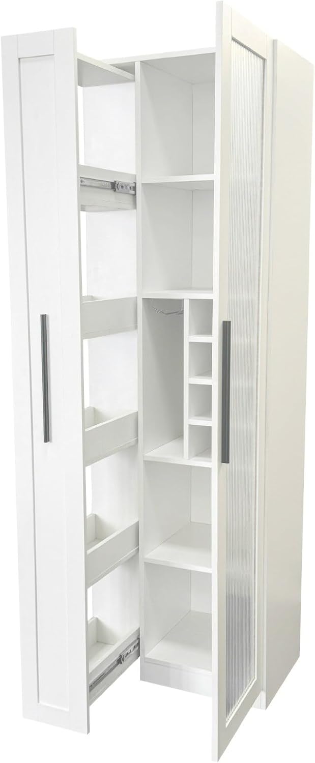 Kitchen Pantry Cabinet with Glass Door & Pull Out Shelves, 70.87" Ta...