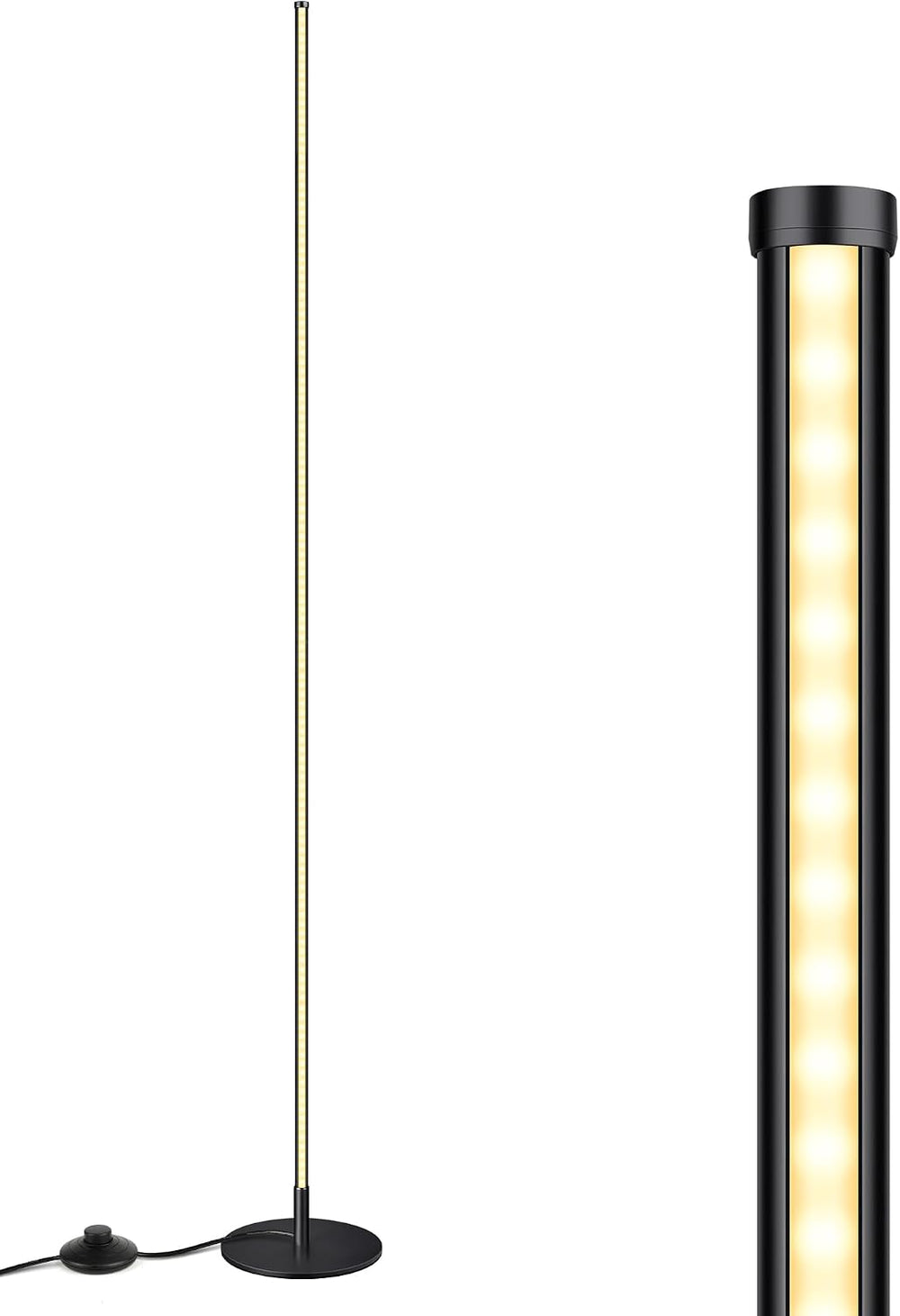 EDISHINE 59.84" LED Corner Floor Lamp, 3000K & Stepless Dimmable, Black