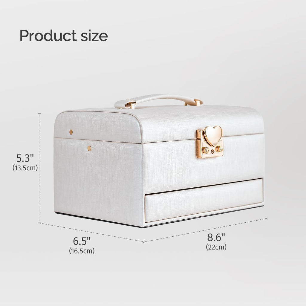 CASEGRACE Jewelry Box,3 Layers Leather Jewelry Storage Box with Lock, Mirror,Jewelry Storage Case for Necklaces Earrings Bracelets and Rings