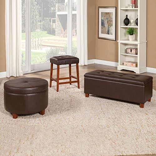 HomePop 24" Round Leatherette Storage Ottoman - Chocolate Brown