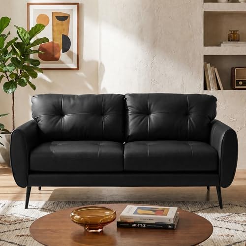61'' Small Leather Loveseat and Chair, 3 Piece Living Room Sets, Black