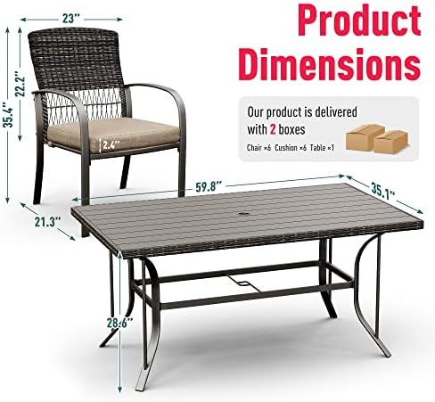 Pamapic 8504 Patio Dining 7 Piece, Outdoor Wicker Furniture Set for Backyard ...