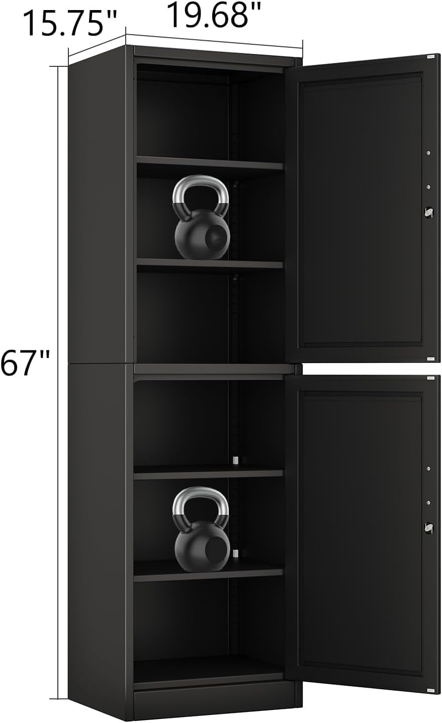 Metal Locker Cabinet with Doors and Shleves, 67" H Tall Narrow Storage C...