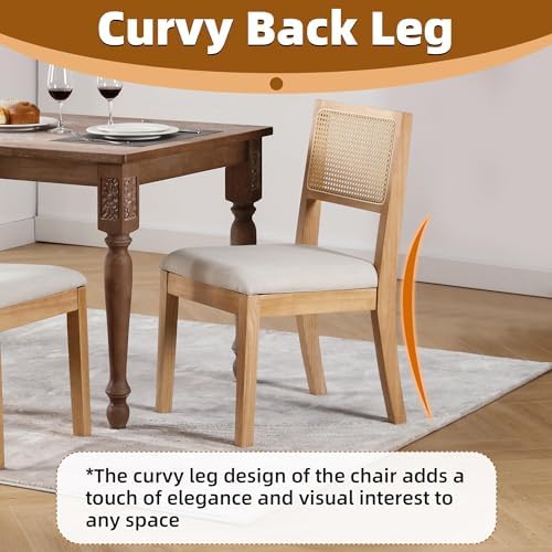 Rattan Dining Chairs Set of 6, Natural Upholstered Kitchen/Restaurant Chair