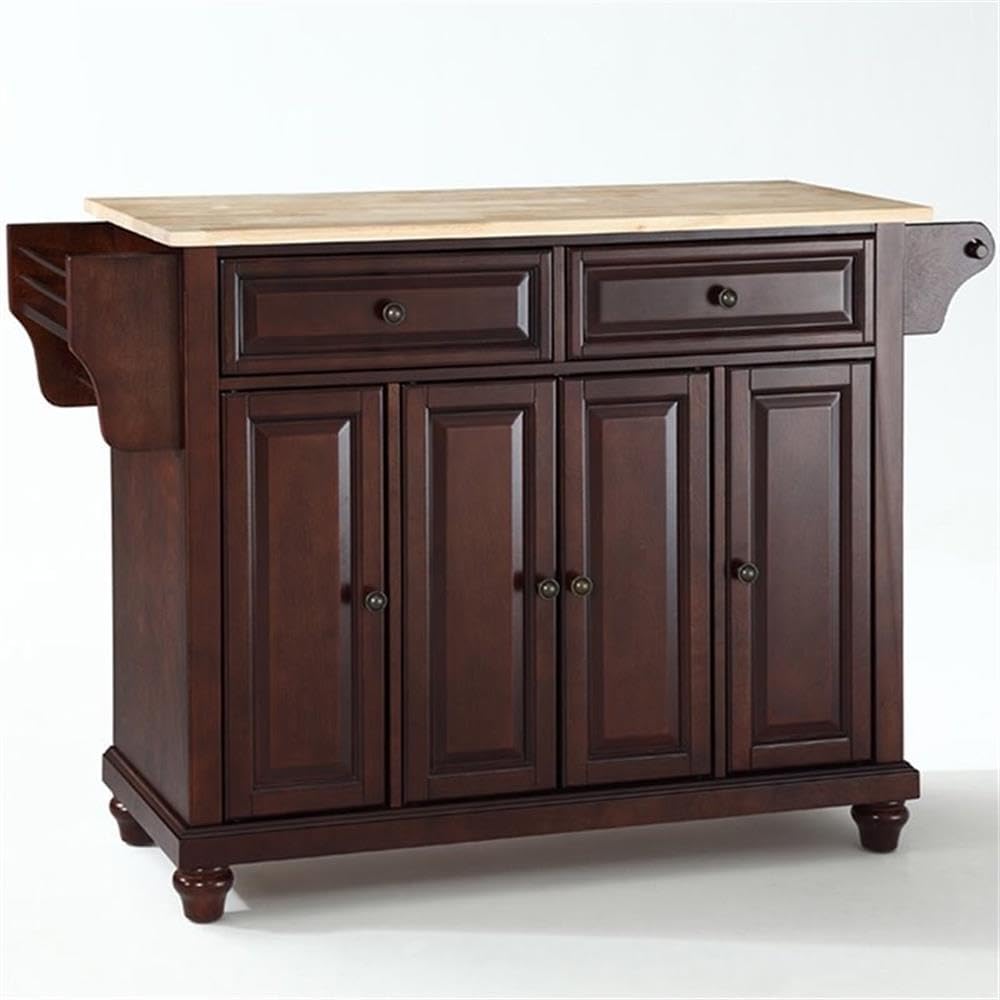 Pemberly Row Modern Natural Wood Top Kitchen Island in Mahogany