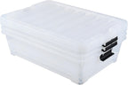 50 L Large Plastic Under Bed Storage Containers, Clear Plastic Underbed Storage Bins with Wheels, 3-Pack