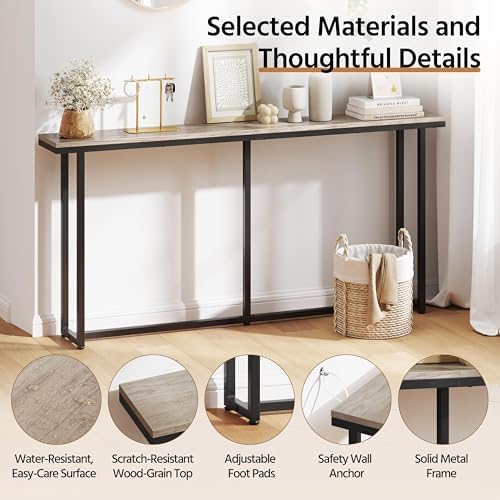 Yaheetech 63" Narrow Console Table Behind Couch & Entryway, Gray | S...
