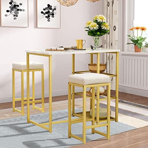 Recaceik 3-Piece Modern Pub Table Set, Bar Table Dining Table Set with Faux M...