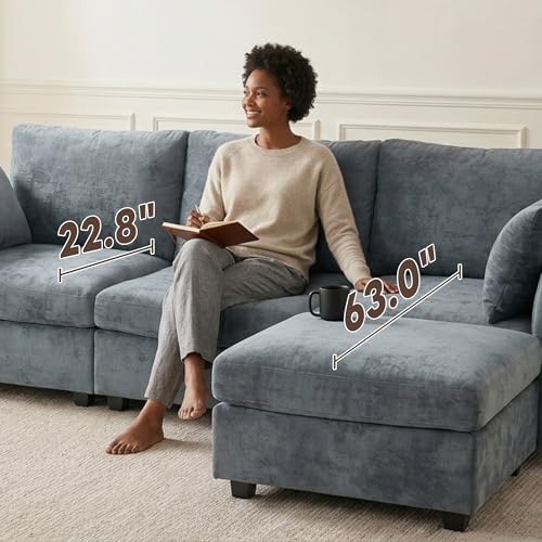 Iroomy Sectional Couch for Living Room, Comfy L Shaped Convertible Sofa, 4 Se...