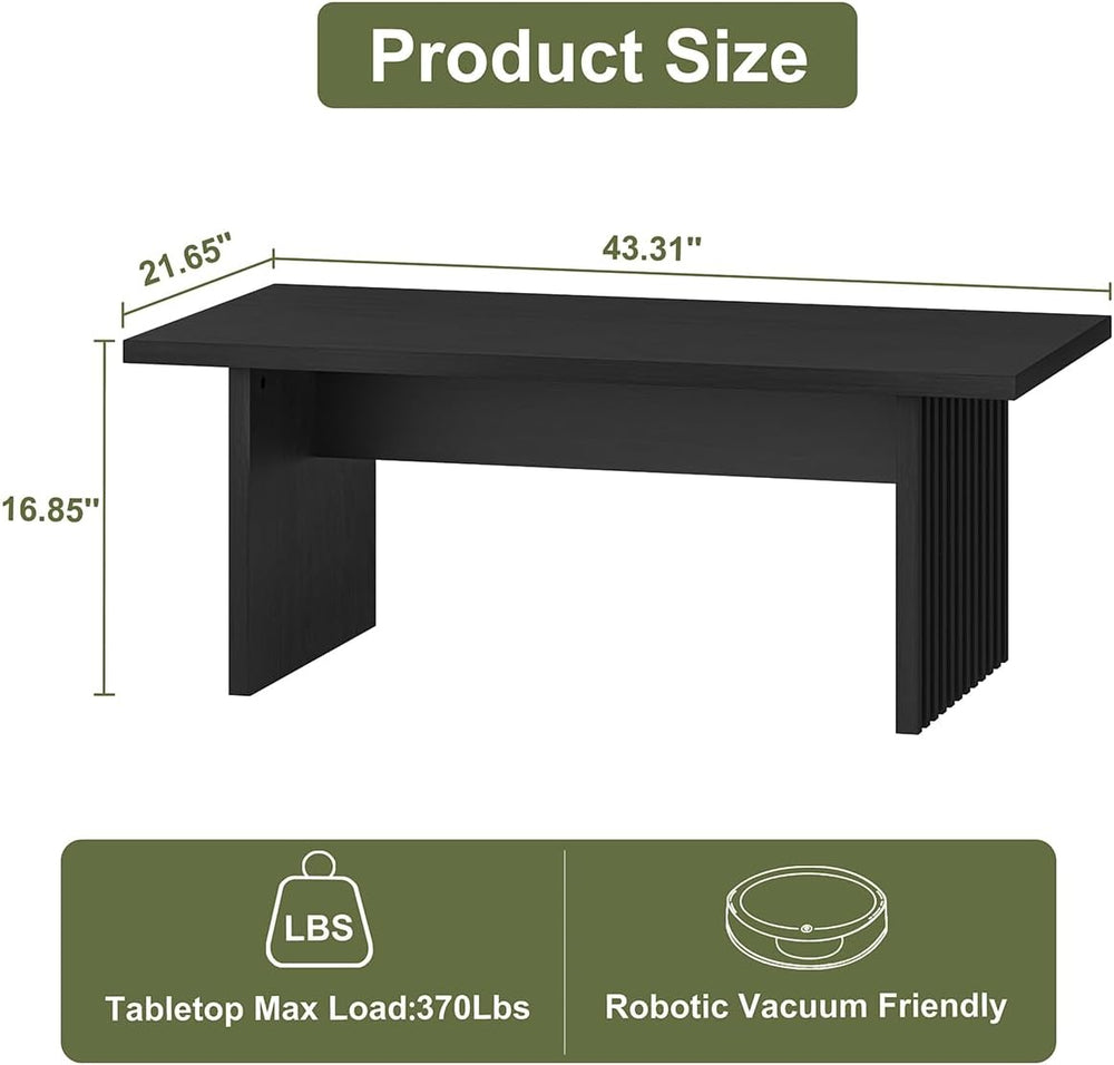 BON AUGURE Black Coffee Table, 43 Inch Modern Coffee Tables for Living Room, ...