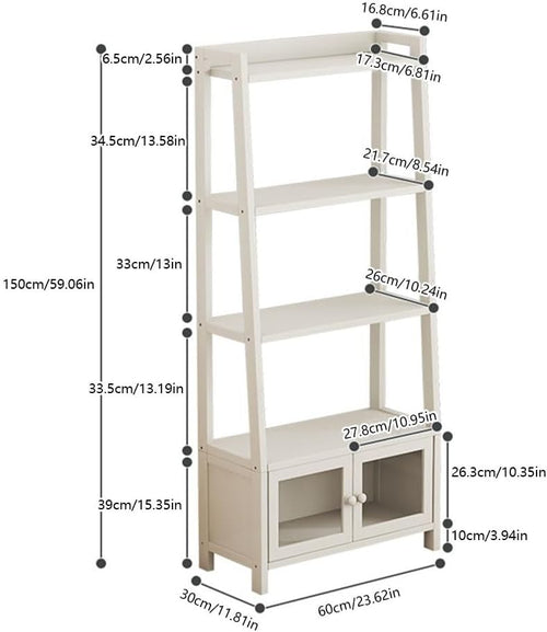 4-Tier Bamboo Ladder Shelf with Cabinet - Stylish Bookcase Organizer for Living Room, Bedroom, Kitchen, Bathroom & Office - Space-Saving Storage Solutions