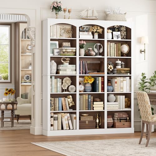 FACBOTALL 71" Triple Wide Bookshelf, 6 Tier Large Arch Walnut Bookcase