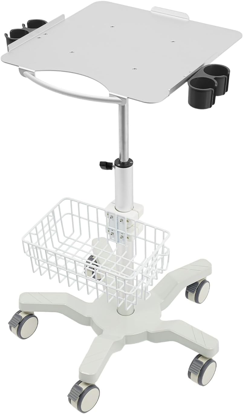 Medical Trolley Cart with Locking Wheels - Height Adjustable Mobile Workstation 24-38 inch,5 Casters Rolling Desktop Cart for Dental Clinic, Salon, Lab & Esthetician