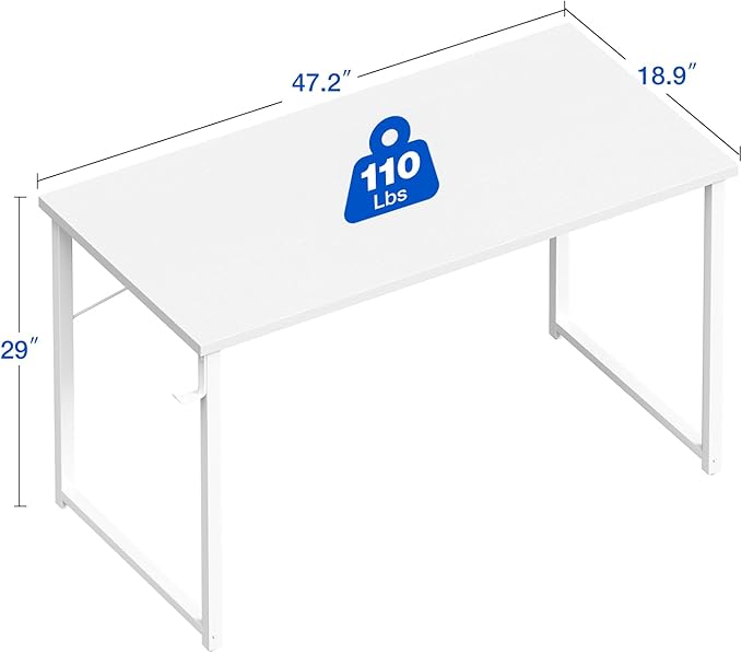 ODK 48 Inches Computer Desk for Small Spaces, Study Table for Home Office, Writing Desk with Headphone Hooks, White