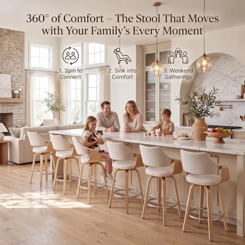 26'' Modern Barrel Swivel Counter Stools Counter Height Swivel Bar St...