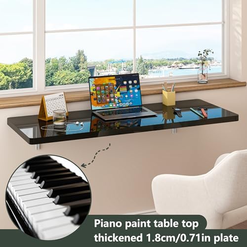 Clikuutory Wall Mounted High Gloss Folding Table, Wall Desk Fold Down for Sma...