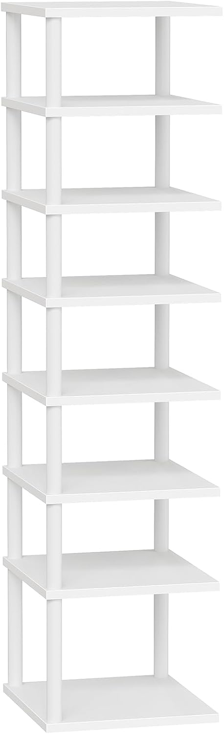 HOOBRO Vertical Shoe Rack, 8-Tier Narrow Shoe Shelf, Shoe Storage Organizer for Small Space, 11" L x 11" W x 53" H, Closet, Entryway, Hallway, Bedroom, White WW22XJ01