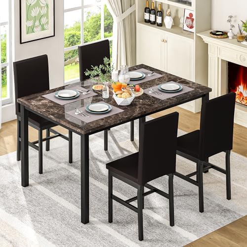 DKLGG Dining Table Set for 4, Modern Kitchen & Dining Room Sets Faux Marb...
