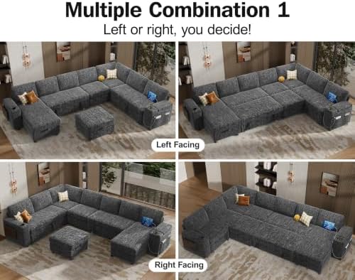 Vipbear 130" Modular Sectional Sleeper Sofa with Pull Out Bed, 9 Seat Ch...