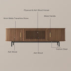 POVISON Fully-Assembled Sliding Tambour Door TV Stand, Mid Century Modern Sintered Stone TV Console, Wood Media Console for 85 Inch TV, Entertainment Center with Storage Cabinet(Walnut, 94.49")