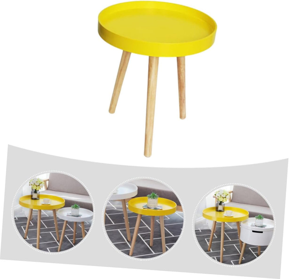 VALICLUD Nordic Style Mini Round Decorative Sofa Side Table with Yellow Wood ...