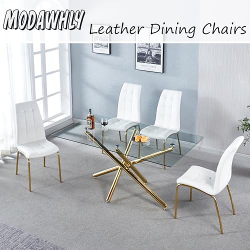 Faux Leather Dining Chairs - Set of 4, Modern White Dining Room Chairs with G...