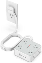 Surge Protector Power Strip, TESSAN 5 FT Extension Cord with Multiple Outlets Flat Plug, 4 USB (3 USB C) and 8 AC Outlets, 900J Protection, Wall Mount Charging Station for Home Office Supplies