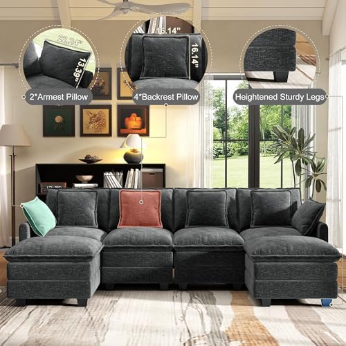 107" Cloud Couch Sectional Modular Sofa, Deep Seat Couches with Ottoman ...