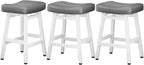 Counter Height Bar Stools Set of 3, 24 Inch Barstools for Kitchen Counter, Kitchen Stools with Bonded Leather Saddle Seats & Heavy Duty Metal Legs, Easy Assembly, Gray/White
