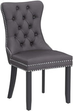 KCC Velvet Dining Chairs Set of 2, Upholstered High-end Tufted Dining Room Chair with Nailhead Back Ring Pull Trim Solid Wood Legs, Nikki Collection Modern Style for Kitchen, Grey