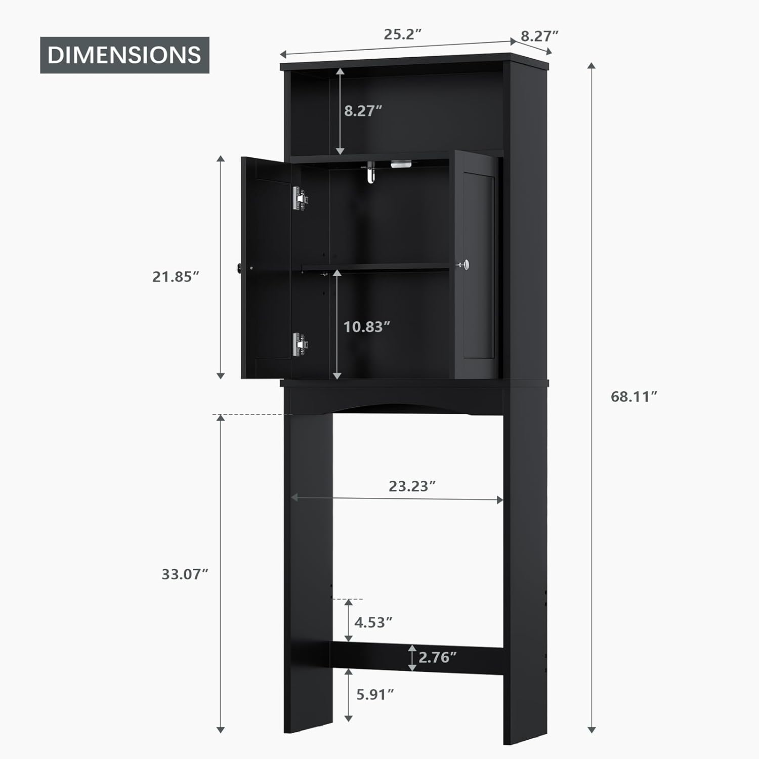 Over The Toilet Storage Cabinet, Over The Toilet Cabinet for Bathroom with Inner Adjustable Shelf and Top Open Storage Above Toilet Cabinet Behind The Toilet Bathroom Organizer, Black