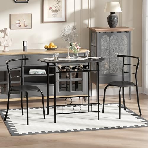 VECELO 3-Piece Dining Table Set for Kitchen Breakfast Nook, Wood Grain Oval T...