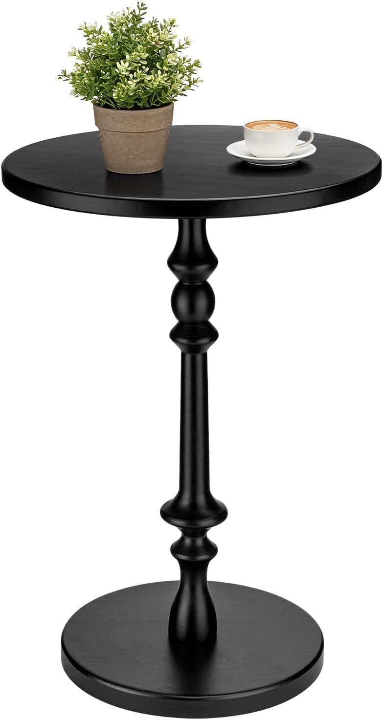 Solid Wood Round Side Table, 15.75" Small Drink Table with Non-Slip Pede...
