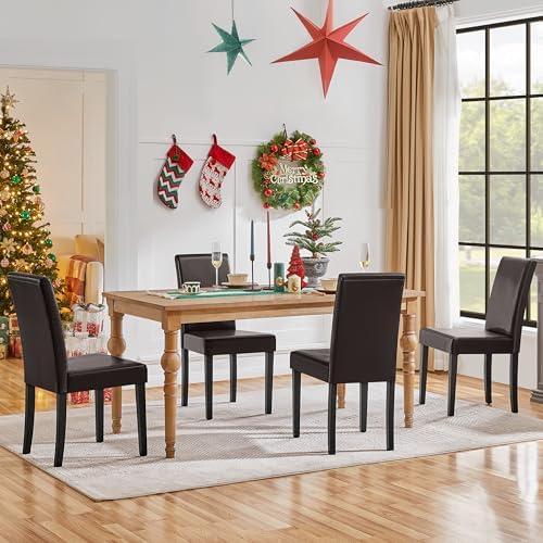 Yaheetech Dining Chairs Set of 4 Upholstered Kitchen Chairs Dark Brown | Faux...