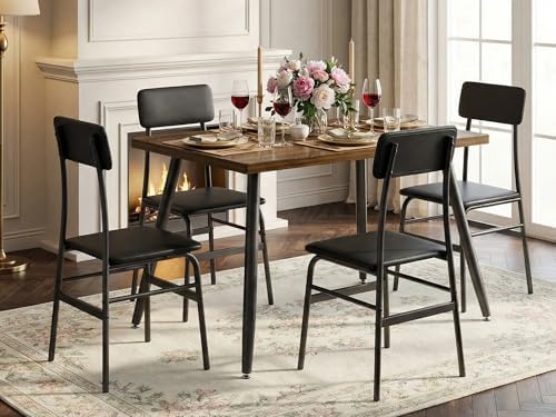 Gizoon 5 Piece Dining Table Set for 4, Modern Metal & Wood Kitchen Dinner...